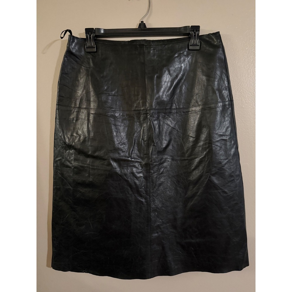 Banana Republic Black Genuine Leather Midi Pencil Skirt Size 10 100% Leather